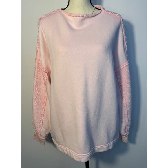 Free People Oversized Sweatshirt Soft Pink Raw Seam Size XS S M - Picture 1 of 9